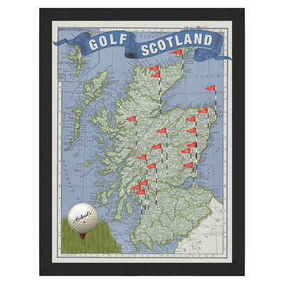 Golf Scotland Pushpin Travel Map black frame