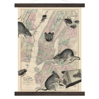 New York City Rats Map Collage Art wood bound canvas