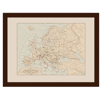 Vintage Europe Travel Pin Map Framed