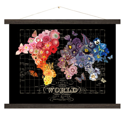 Full Bloom Flower World Map Collage Art wood slat