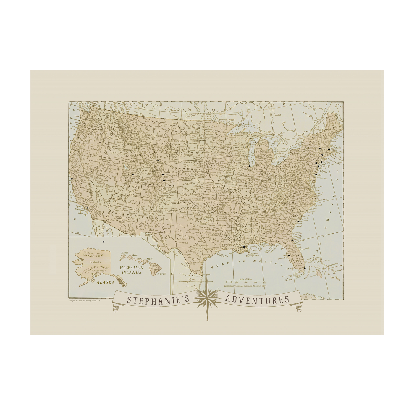 Adventures around the USA Push Pin Map vintage transparent | Vintage:transparent