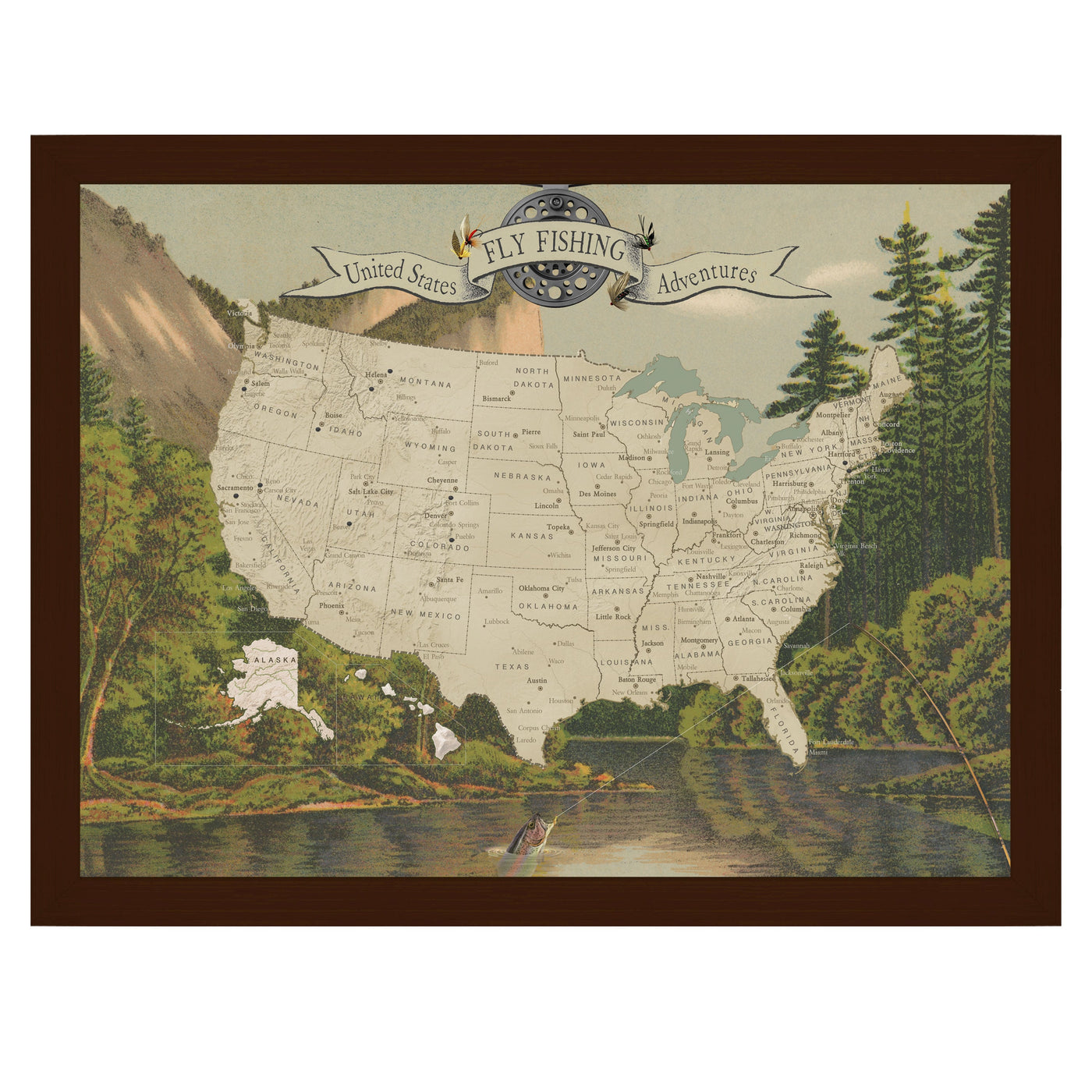 Personalized Fly Fishing USA Push Pin Travel Map uncustomized