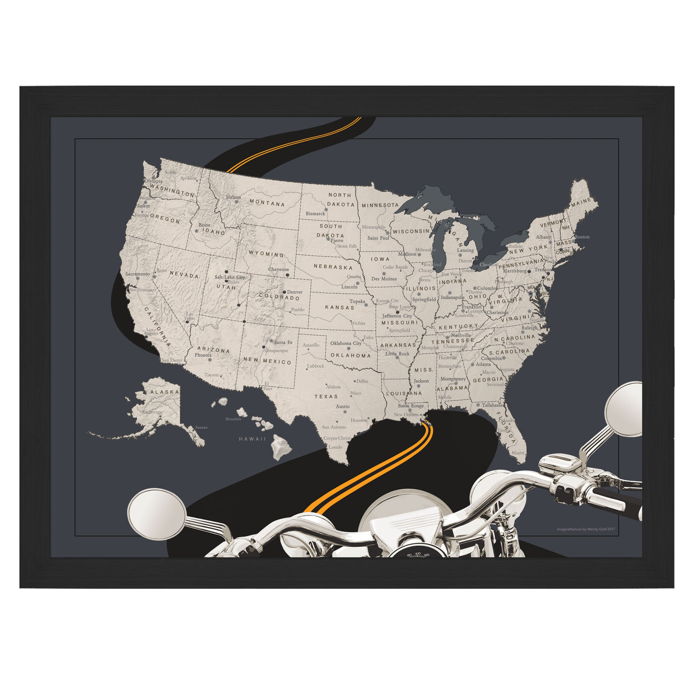 Motorcycle Travel Adventures USA Pin Map uncustomized