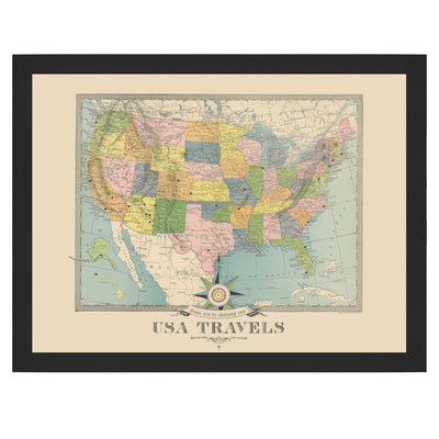 USA Travels Map with Push Pins uncustomized