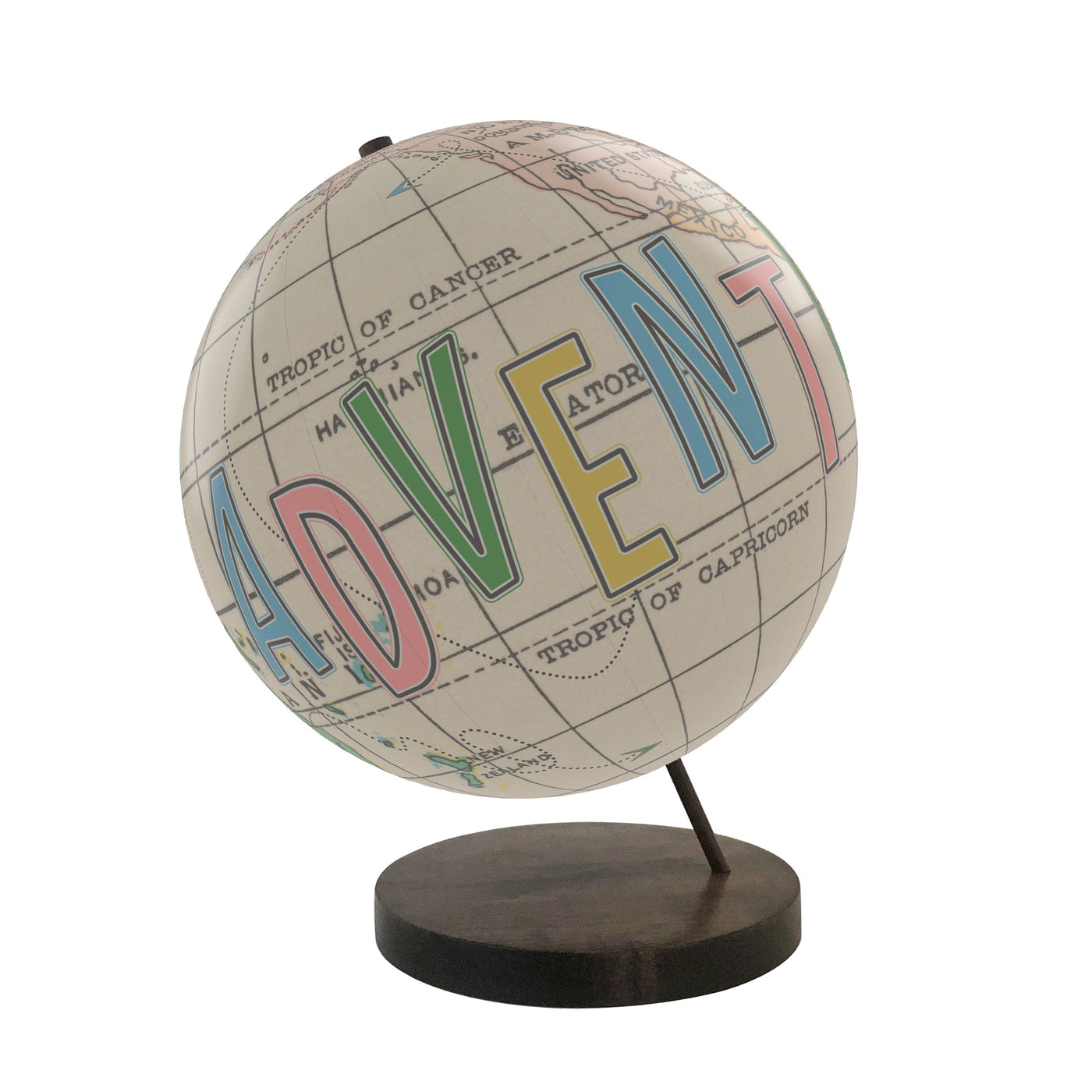 Adventure Awaits Personalized World Globe Art ebony base