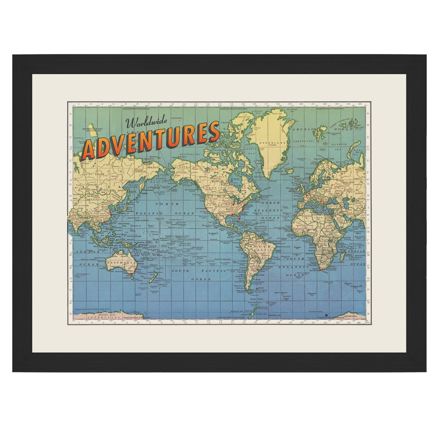 Personalized Push Pin Map World Wide Adventures unpersonalized vintage | vintage