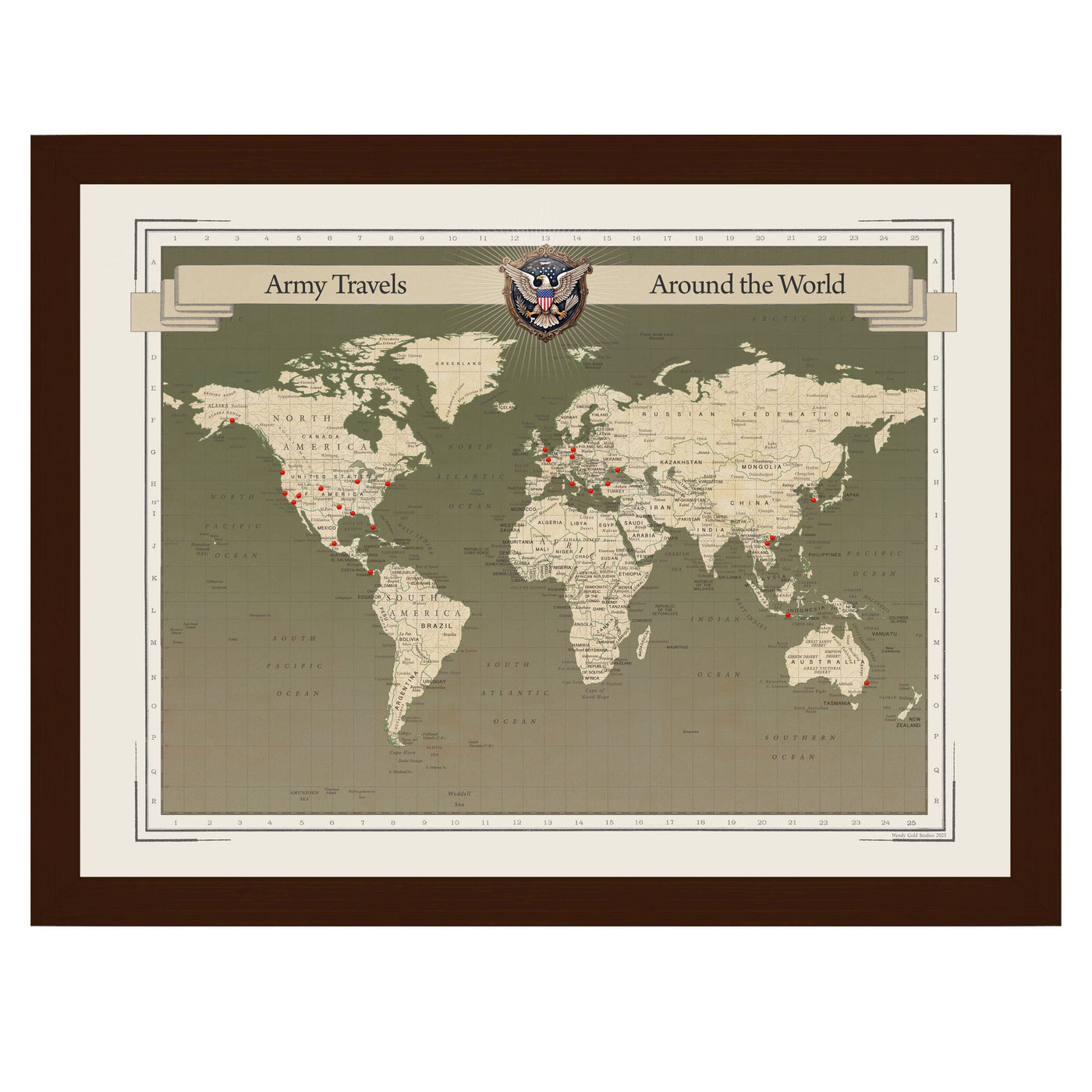 Army Push Pin Military Travel Map uncustomized