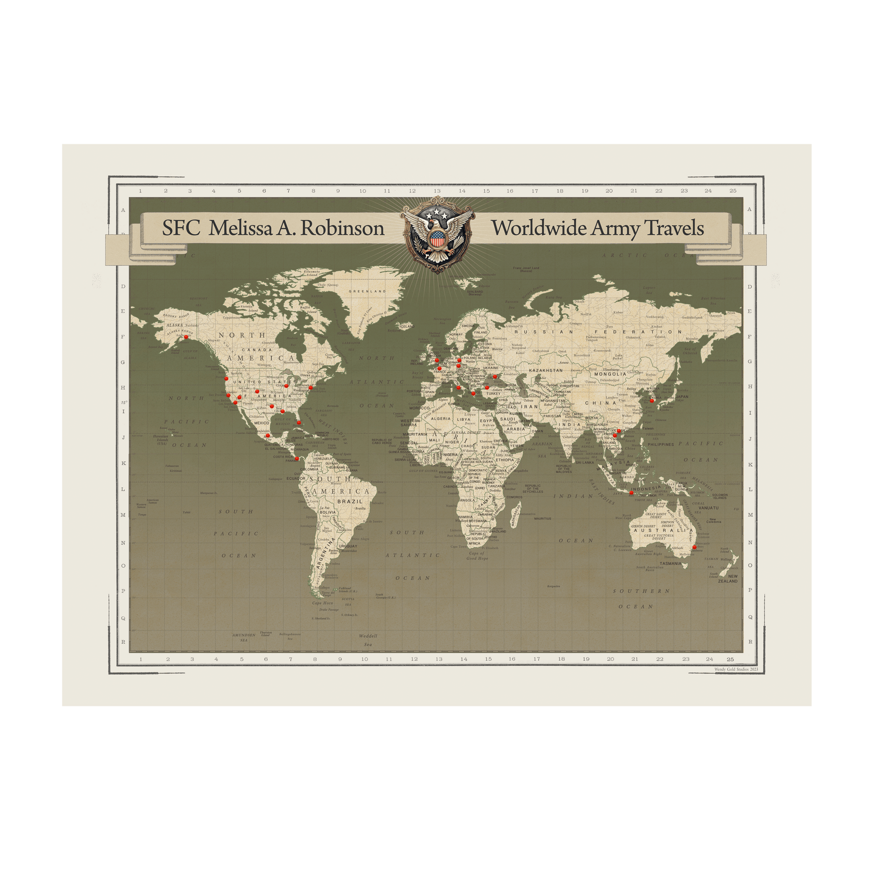Military Family Push Pin World Map, Long Distance Love Map