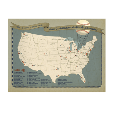 Baseball Ballpark Adventures USA Push Pin Map transparent | all:transparent