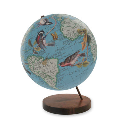 Birds of a Feather Collaged World Globe Art walnut base