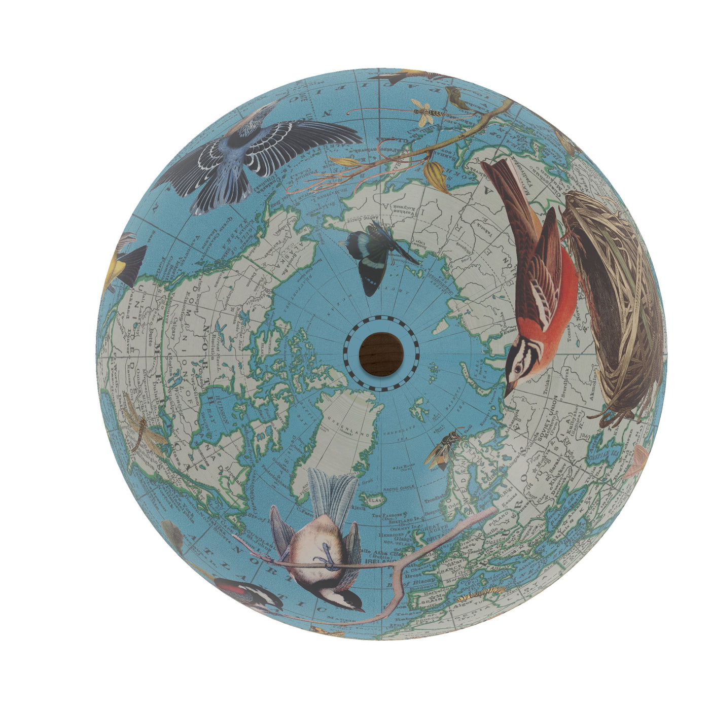 Birds of a Feather Collaged World Globe Art top view