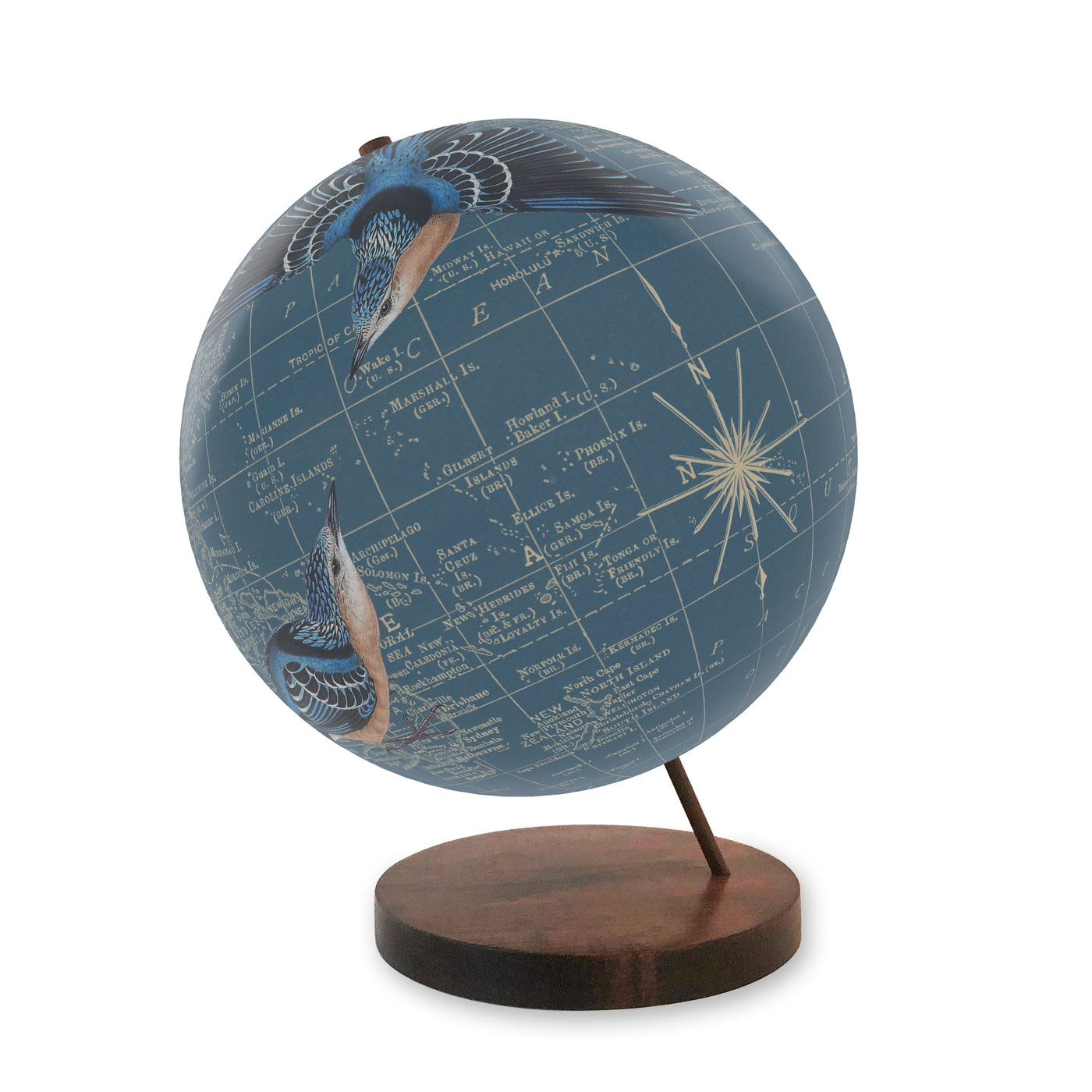 Personalized True North Bluebird World Globe walnut base