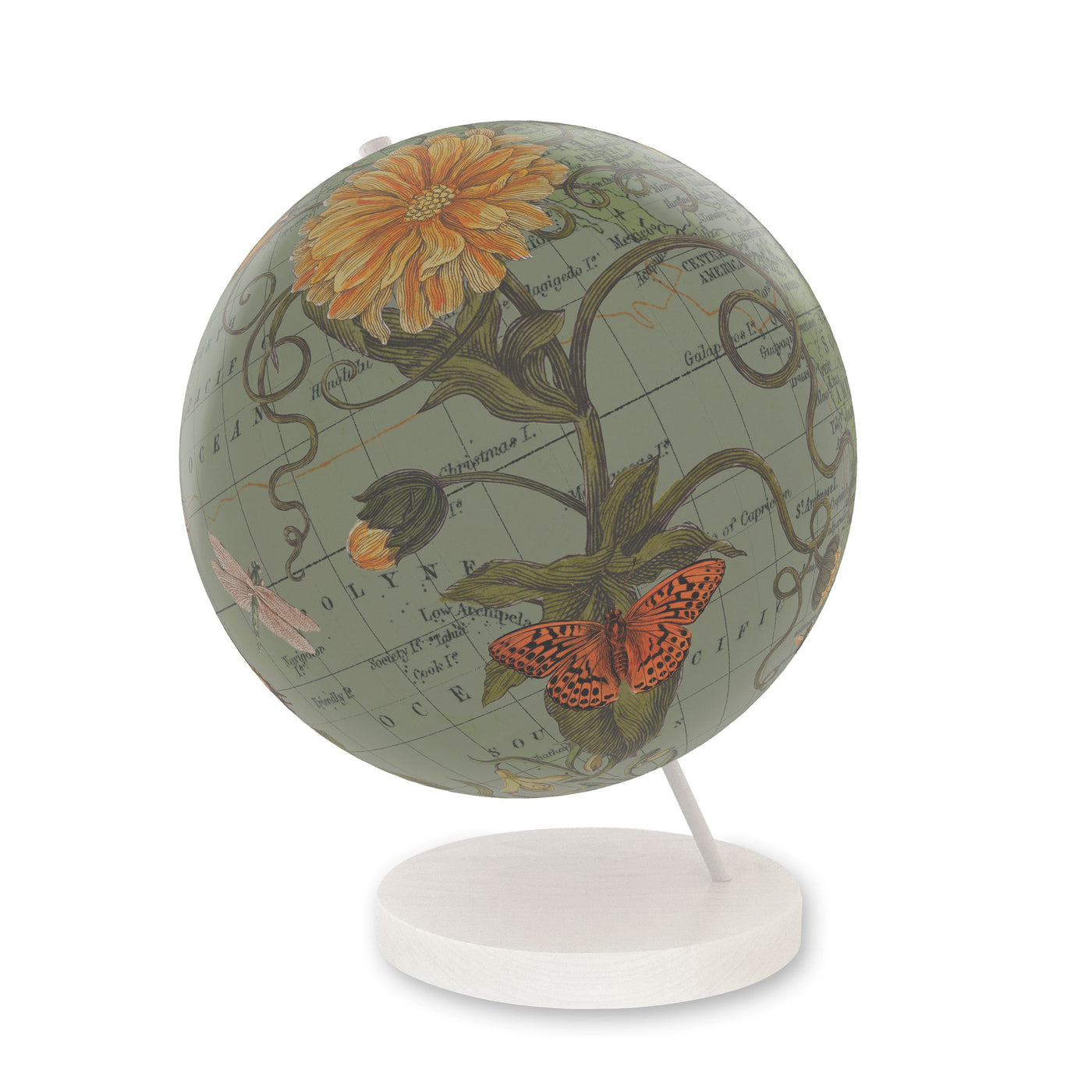 Botanical Delights Personalized World Globe Art white base