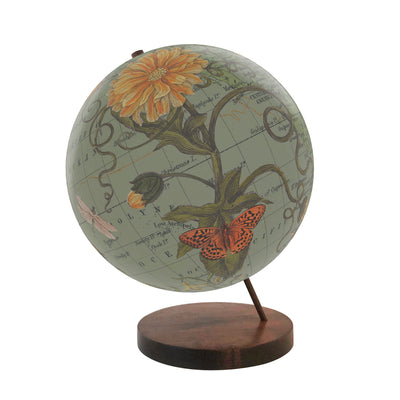 Botanical Delights Personalized World Globe Art walnut base