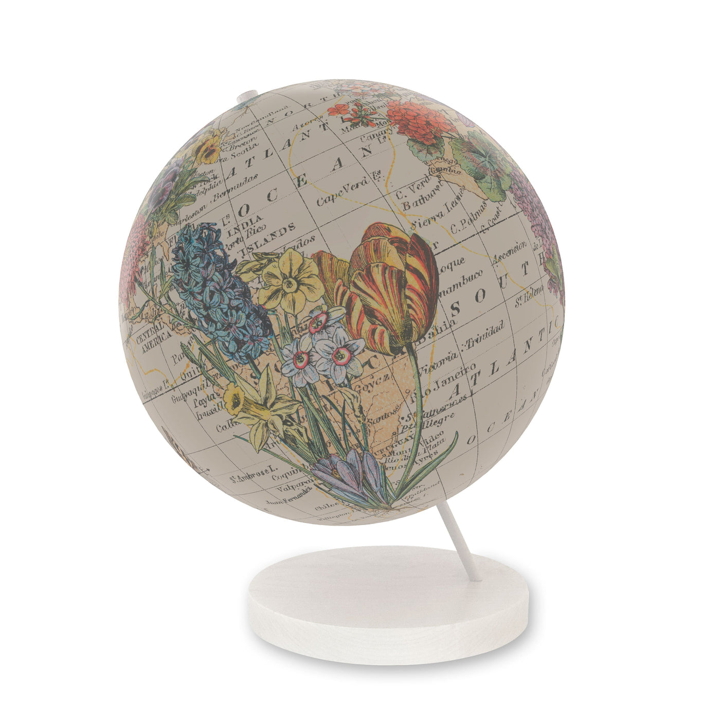 Floral Bouquet Personalized World Globe Art white base