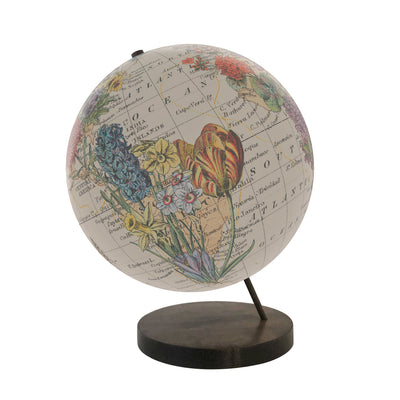 Floral Bouquet Personalized World Globe Art ebony base