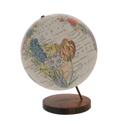 Floral Bouquet Personalized World Globe Art walnut base