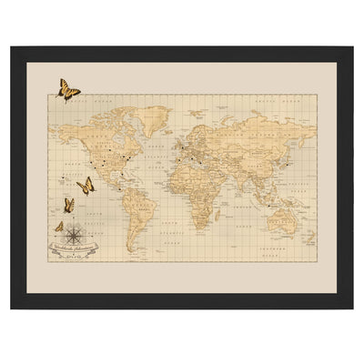 Personalized World Push Pin Travel Map with Butterflies uncustomized