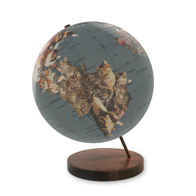 Cat Lover’s Personalized World Globe Art walnut base