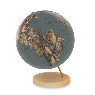 Cat Lover’s Personalized World Globe Art maple base