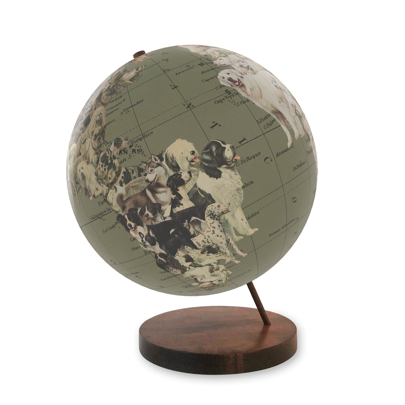 Dog's World Personalized Collaged Globe Art walnut base