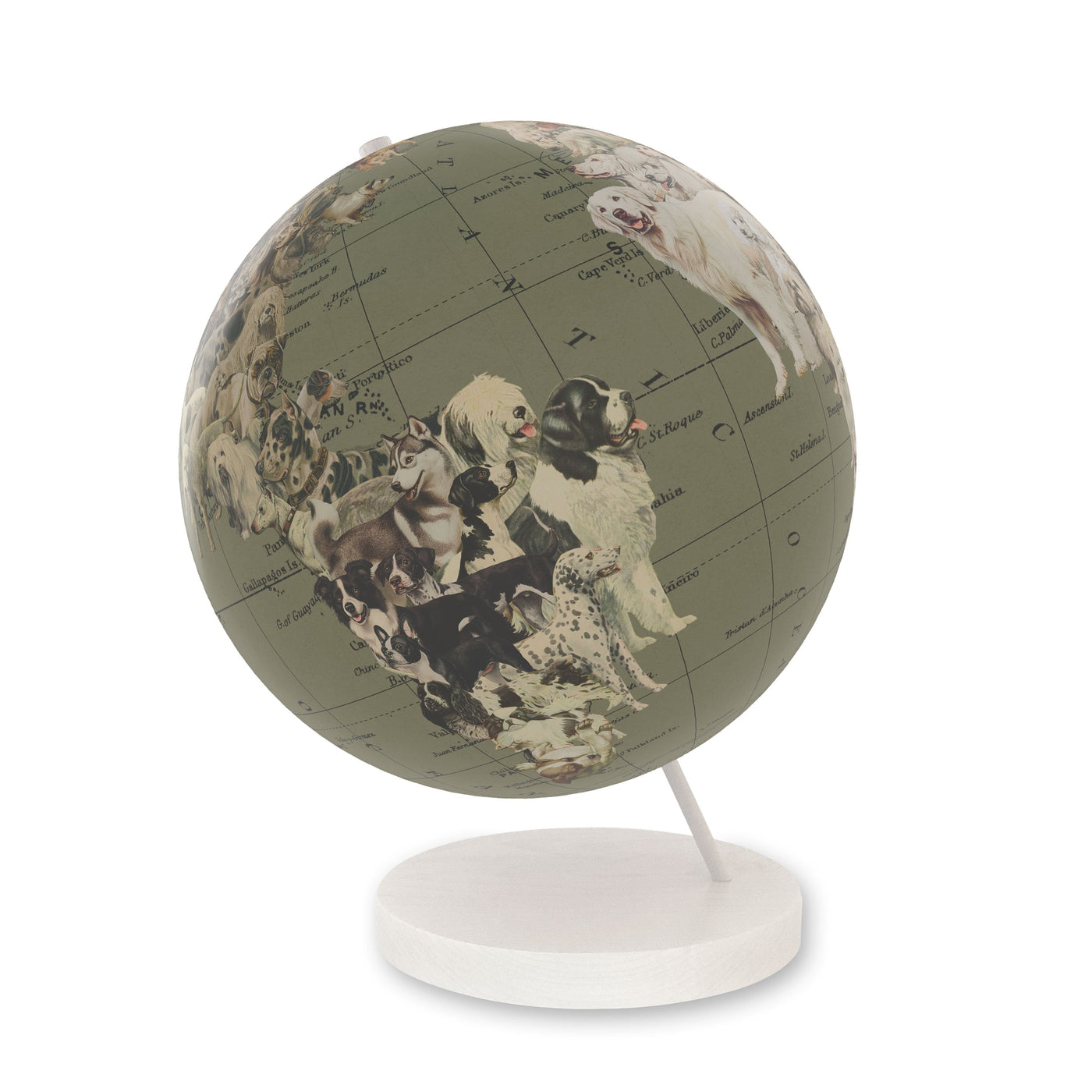 Dog's World Personalized Collaged Globe Art white base