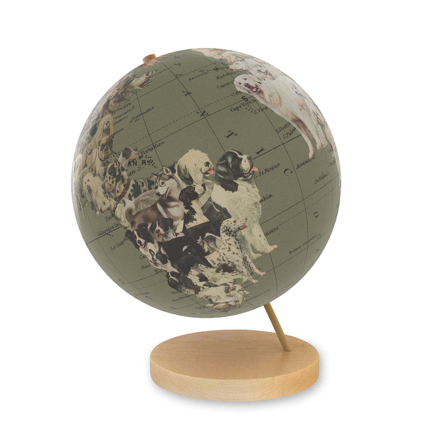 Dog's World Personalized Collaged Globe Art maple base