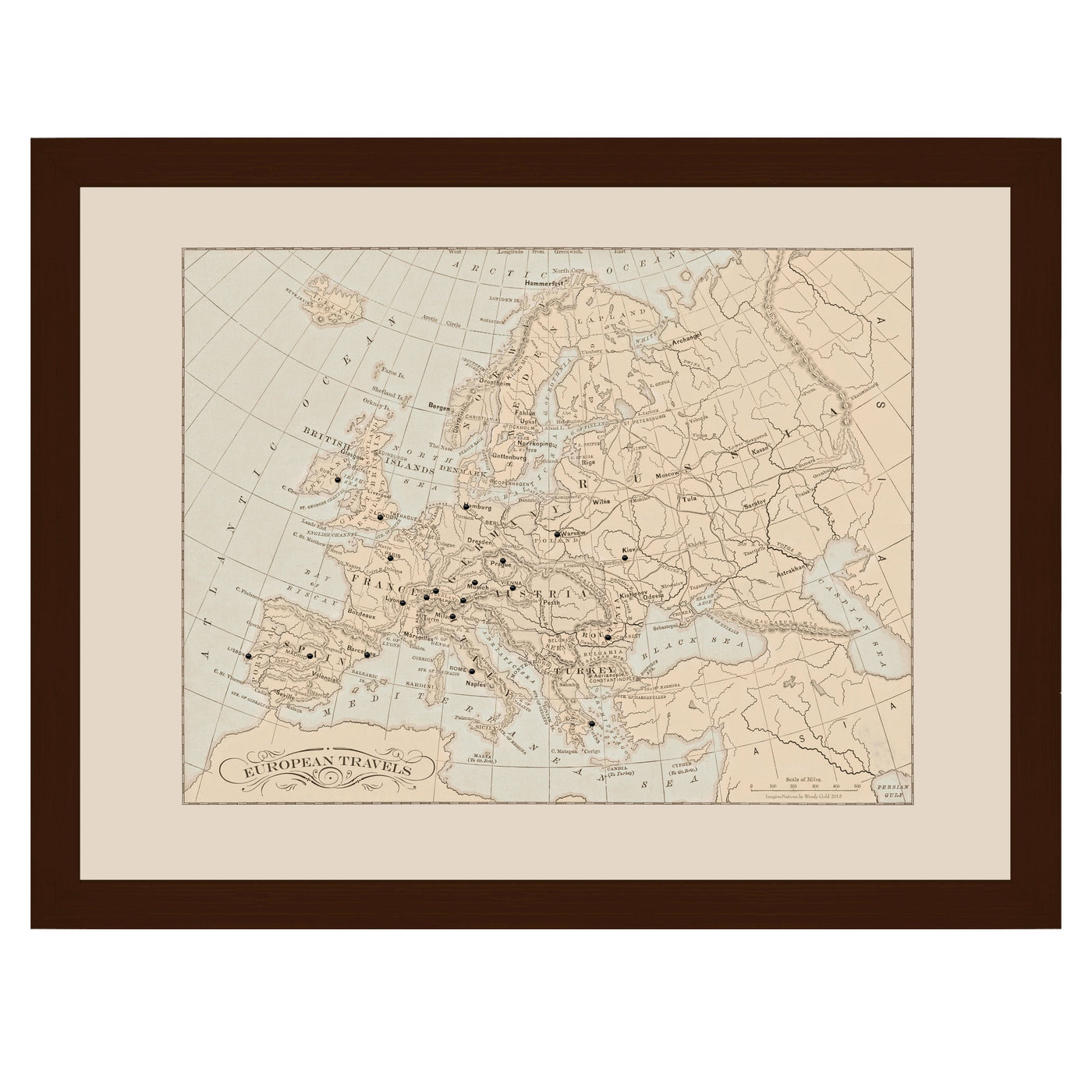 Vintage Europe Travel Pin Map no personalization