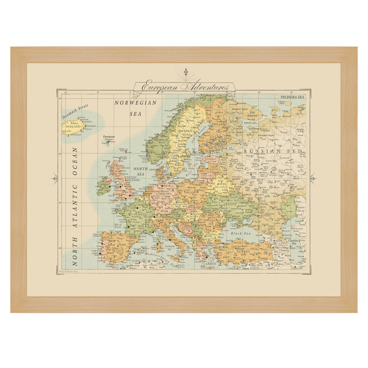 Europe Travel Adventures Map with Pins uncustomized