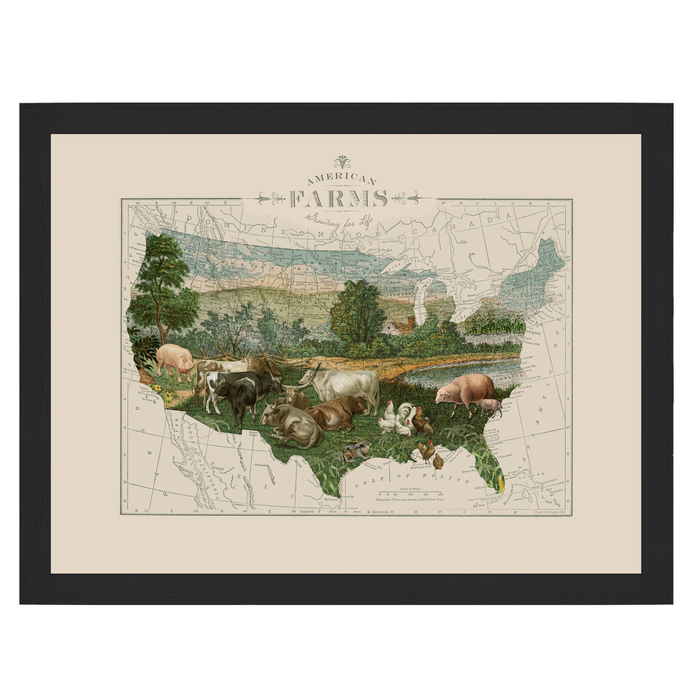 USA Farms Collage Map Art