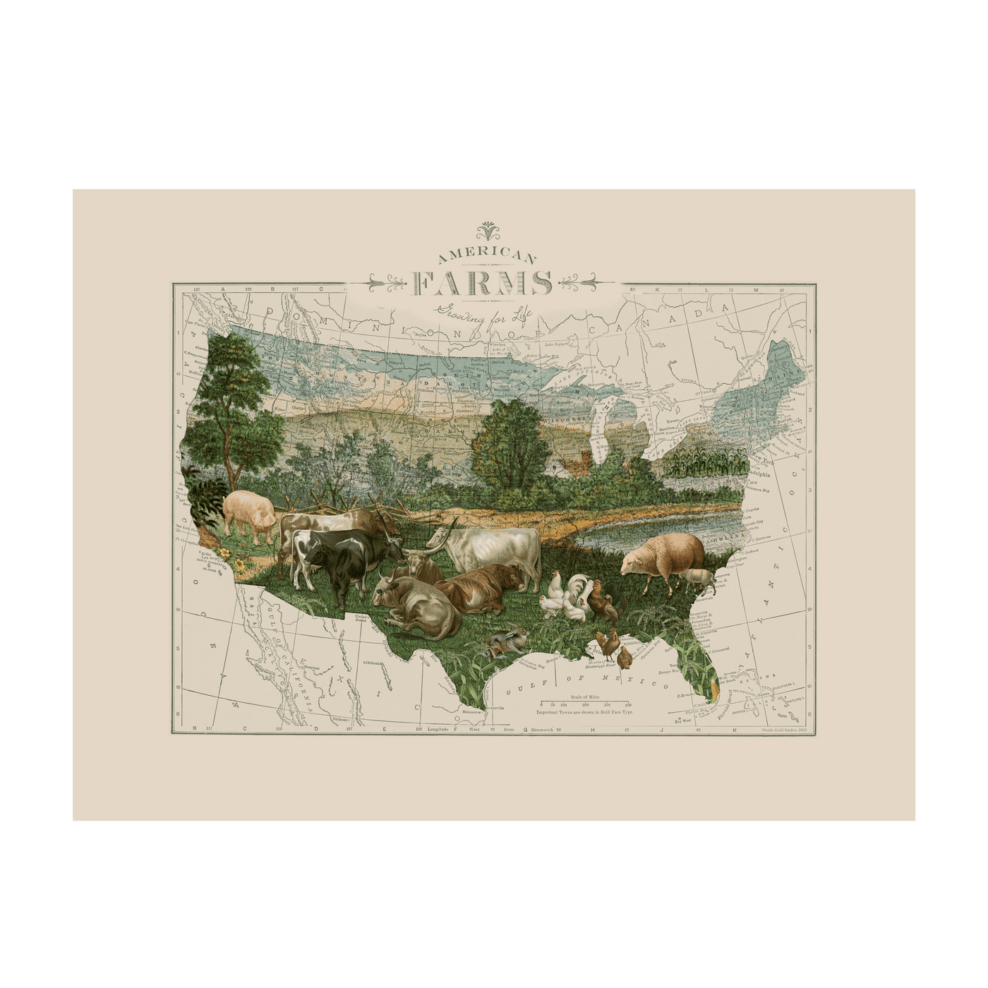USA Farm Map Collage Art transparent | all:transparent