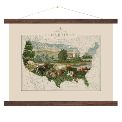 USA Farms Collage Map Art wood bound canvas