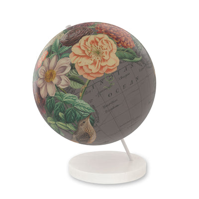 Flora and Fauna Collaged World Globe Art white base