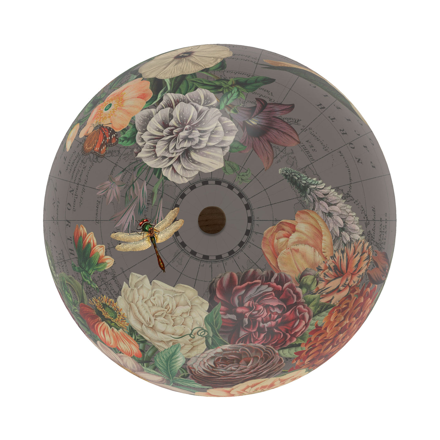 Flora and Fauna Collaged World Globe Art top view