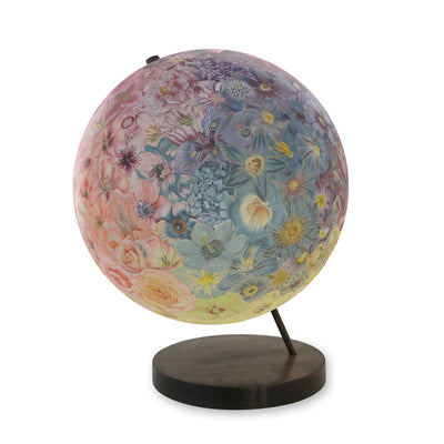 Collaged Floral Everlasting Bouquet World Globe Art view 2