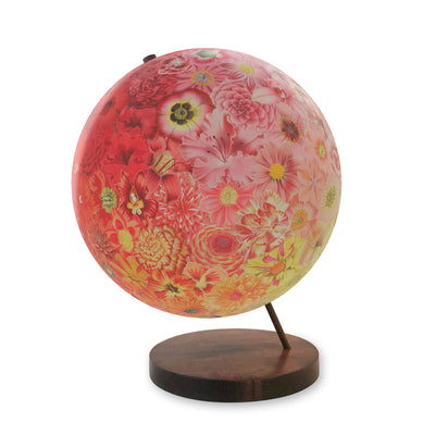 Collaged Floral Everlasting Bouquet World Globe Art walnut base
