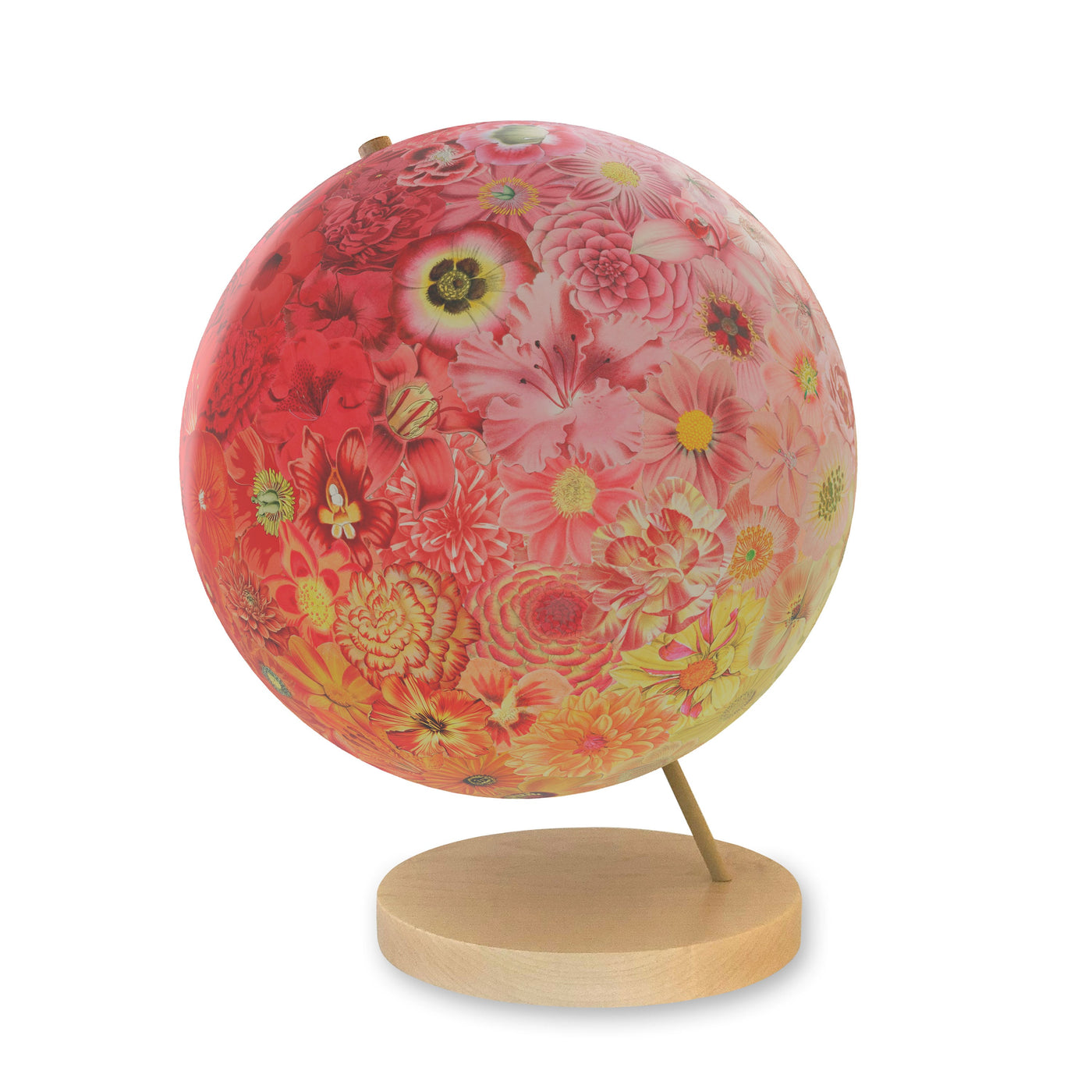 Collaged Floral Everlasting Bouquet World Globe Art maple base