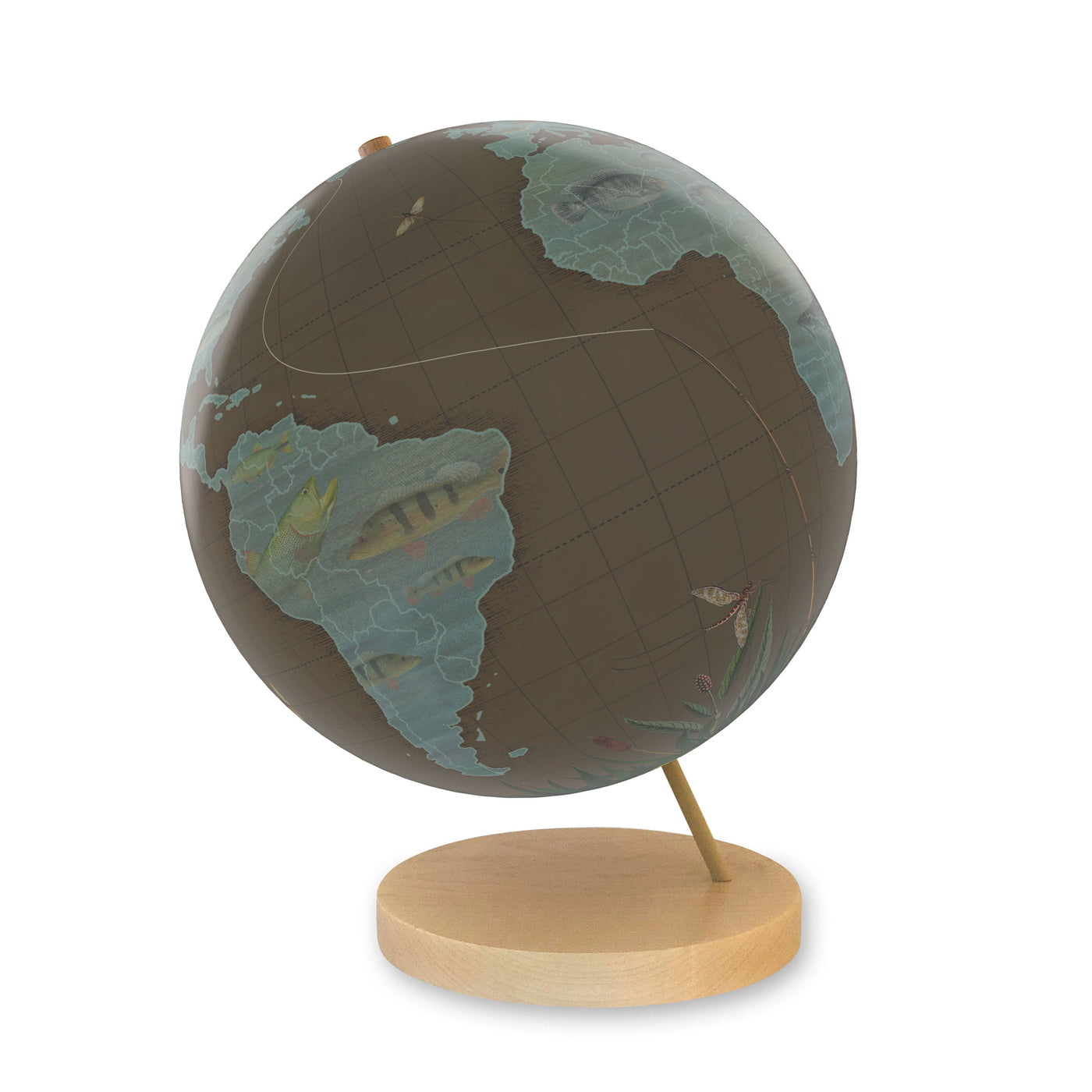 Fly Fisherman’s World Travel Personalized Globe maple base