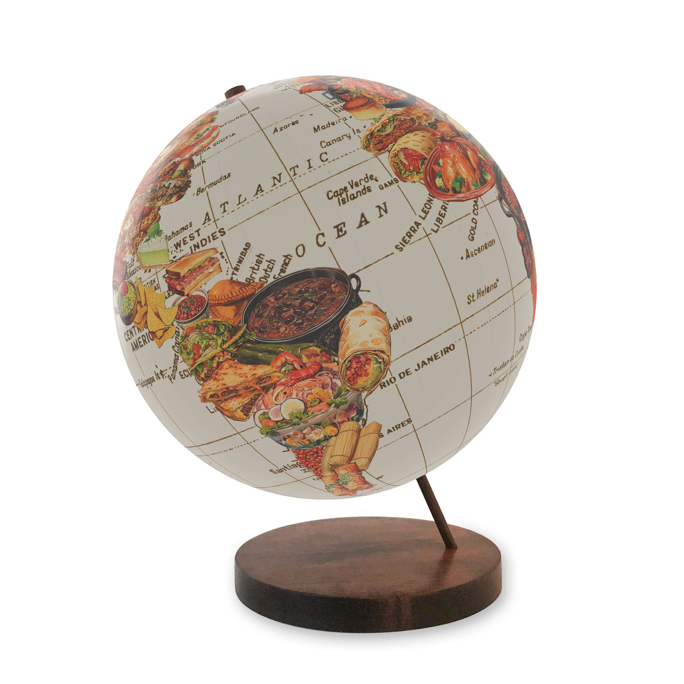 Cuisine of the World Collage Globe Art walnut base