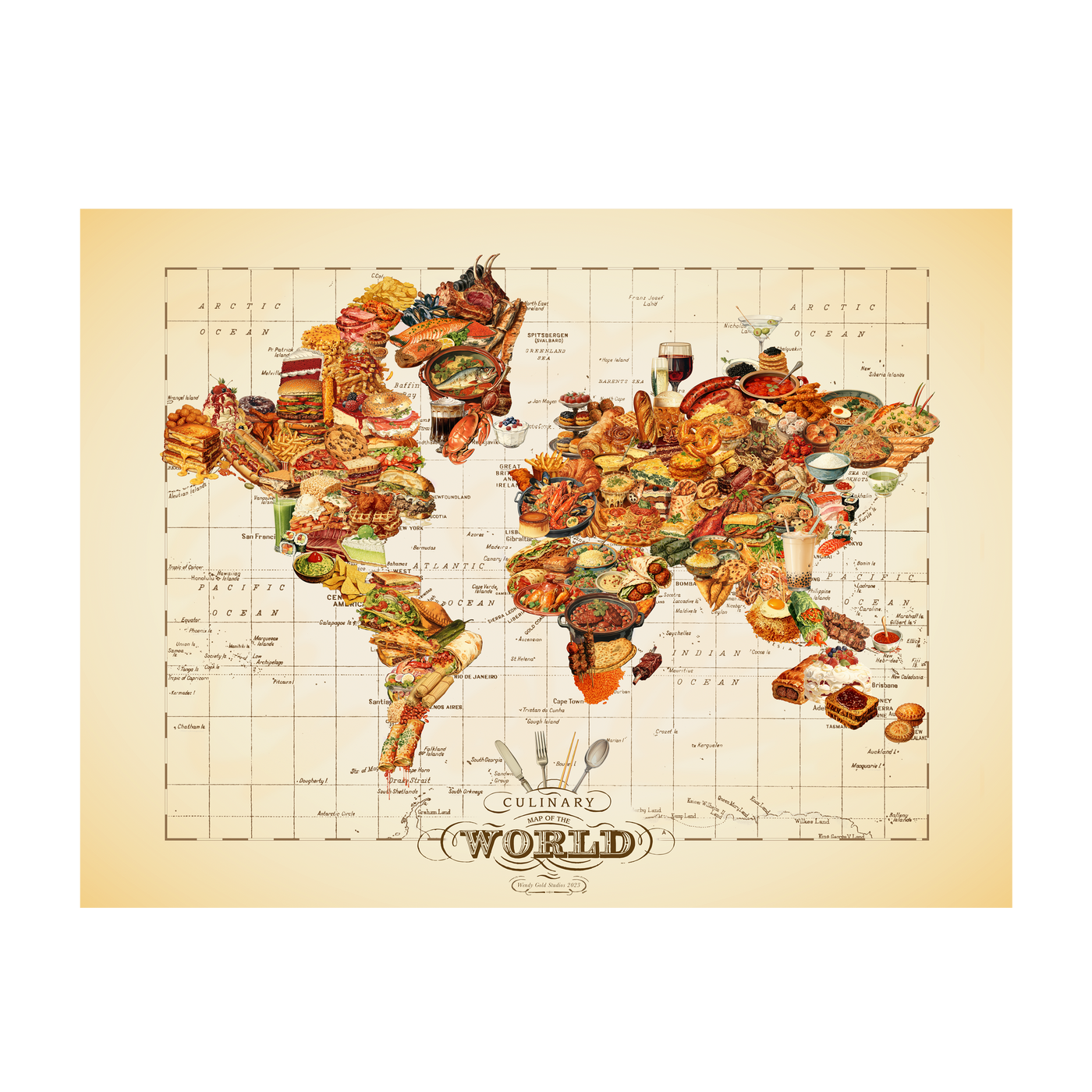 Culinary Map of the World Map Art | all:transparent