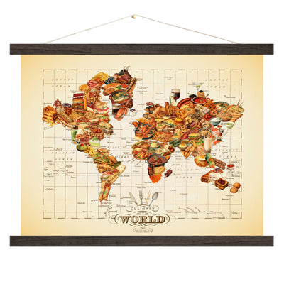 Culinary Map of the World Map Art wood bound canvas