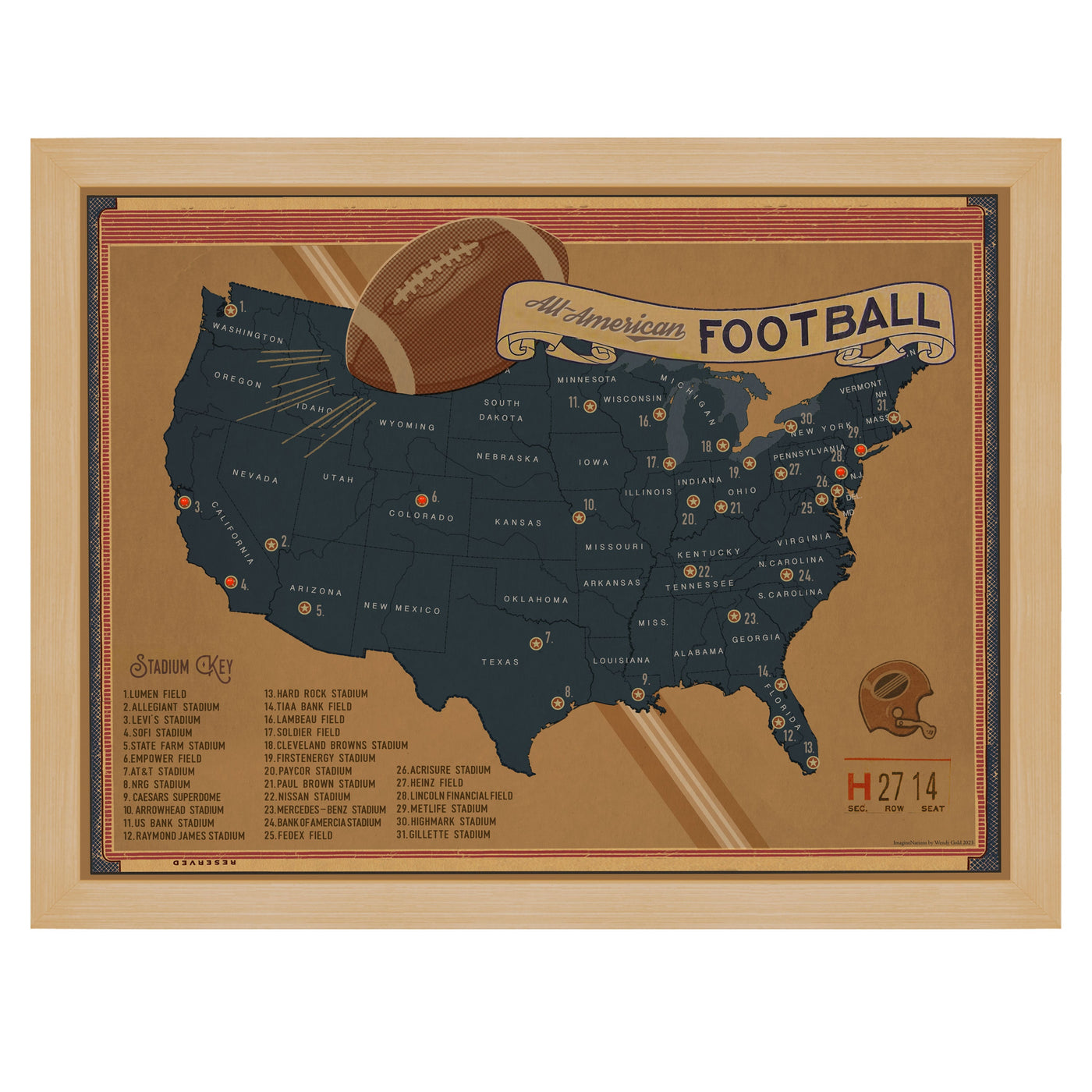 USA Football Stadium Pin Map uncustomized