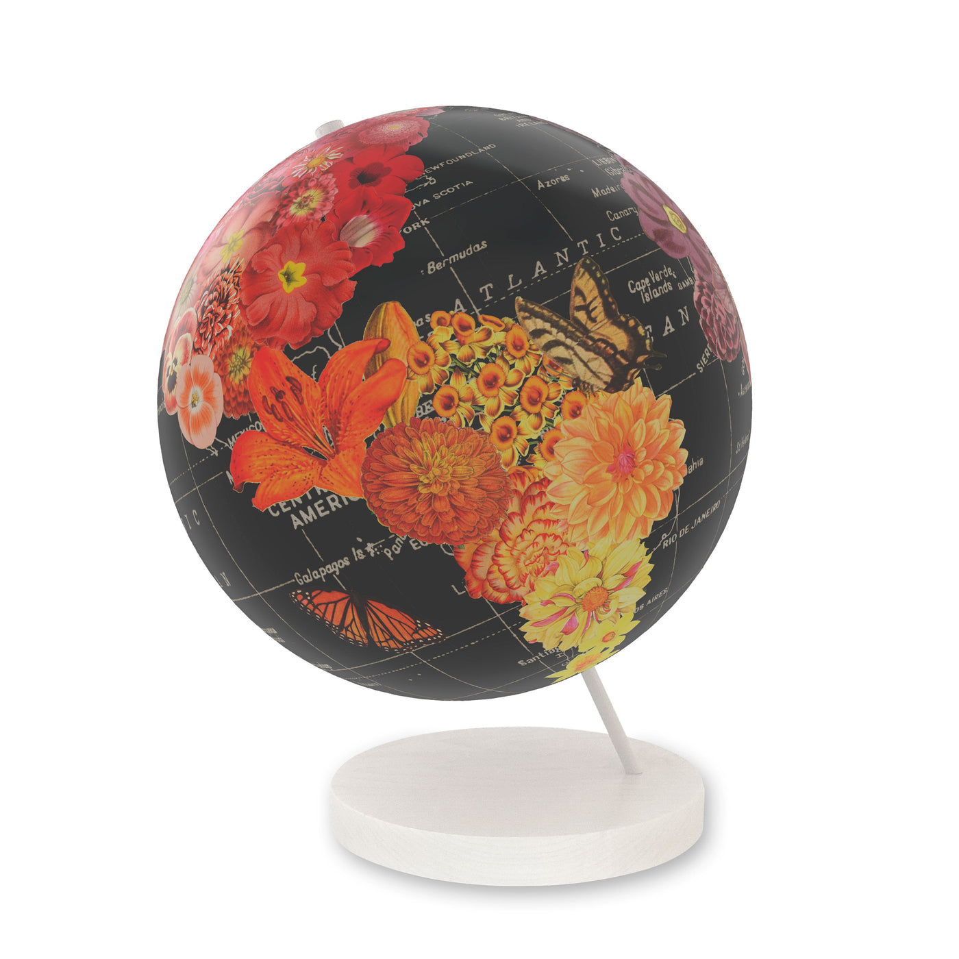 Full Bloom Collaged World Globe Art white base