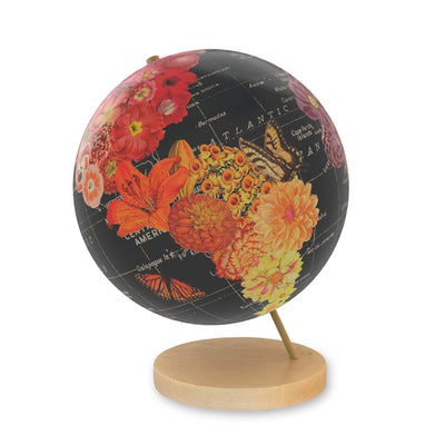 Full Bloom Collaged World Globe Art maple base