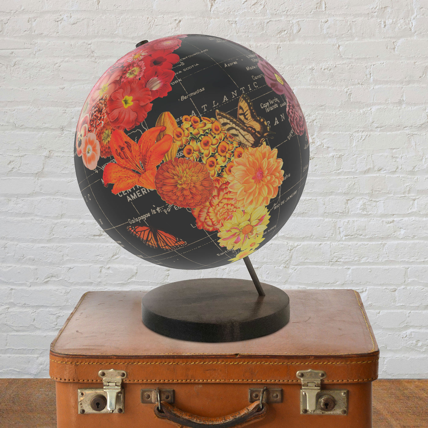 Full Bloom Collaged World Globe Art lifestyle
