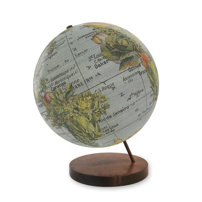 Garden Vegetable Collage World Globe Art walnut base