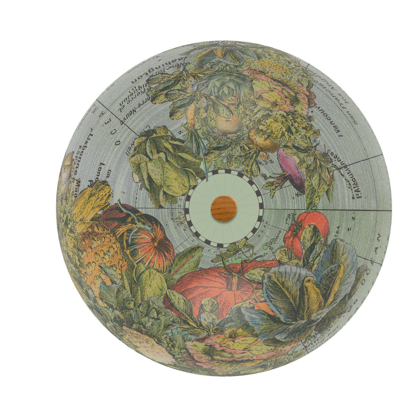 Garden Vegetable Collage World Globe Art top