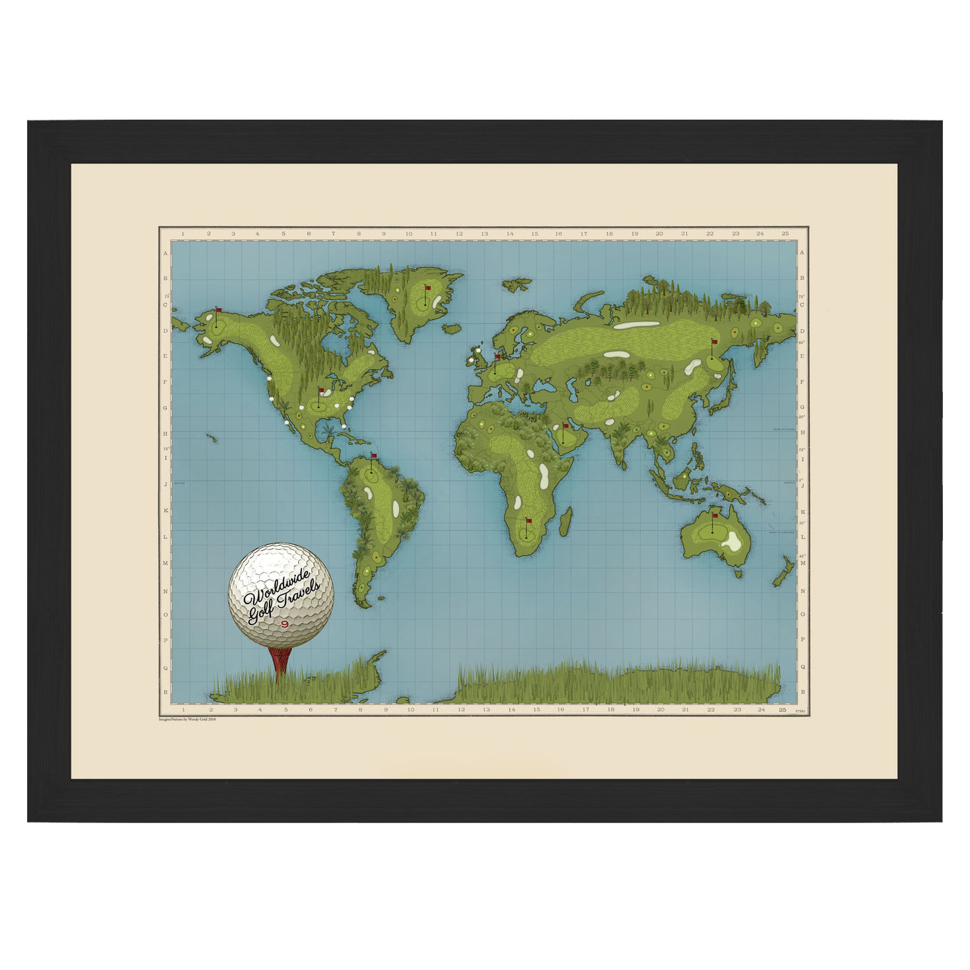 Personalized World Golf Travel Map with Pins uncustomized