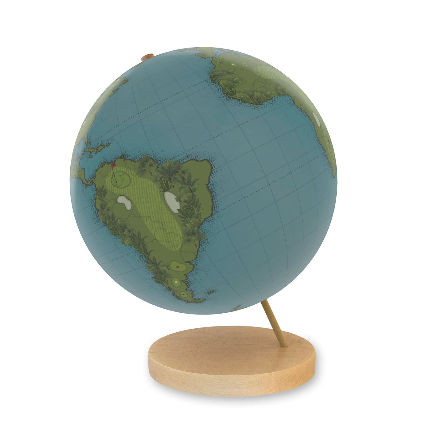 Golf Course Globe Art - The World in 18 Holes maple base
