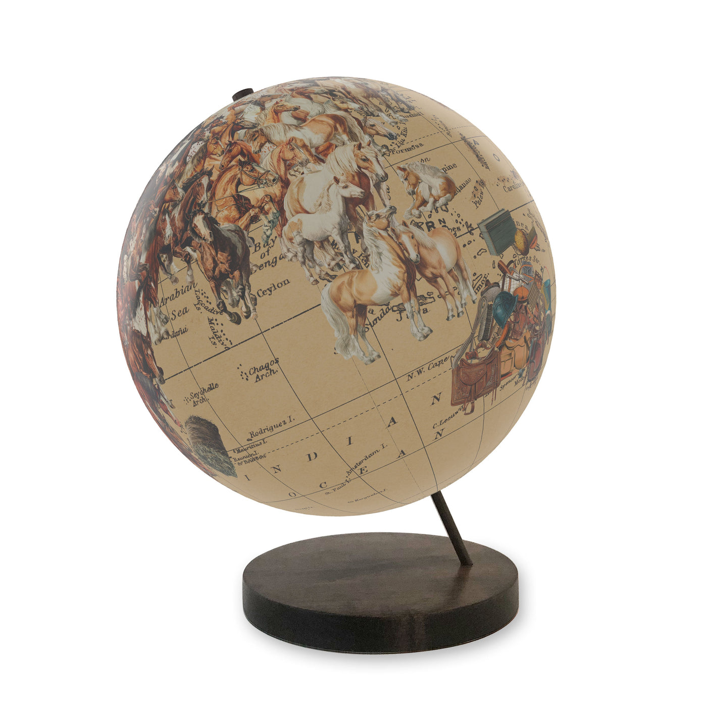 Horse Lover’s Personalized Collaged Globe Art ebony base